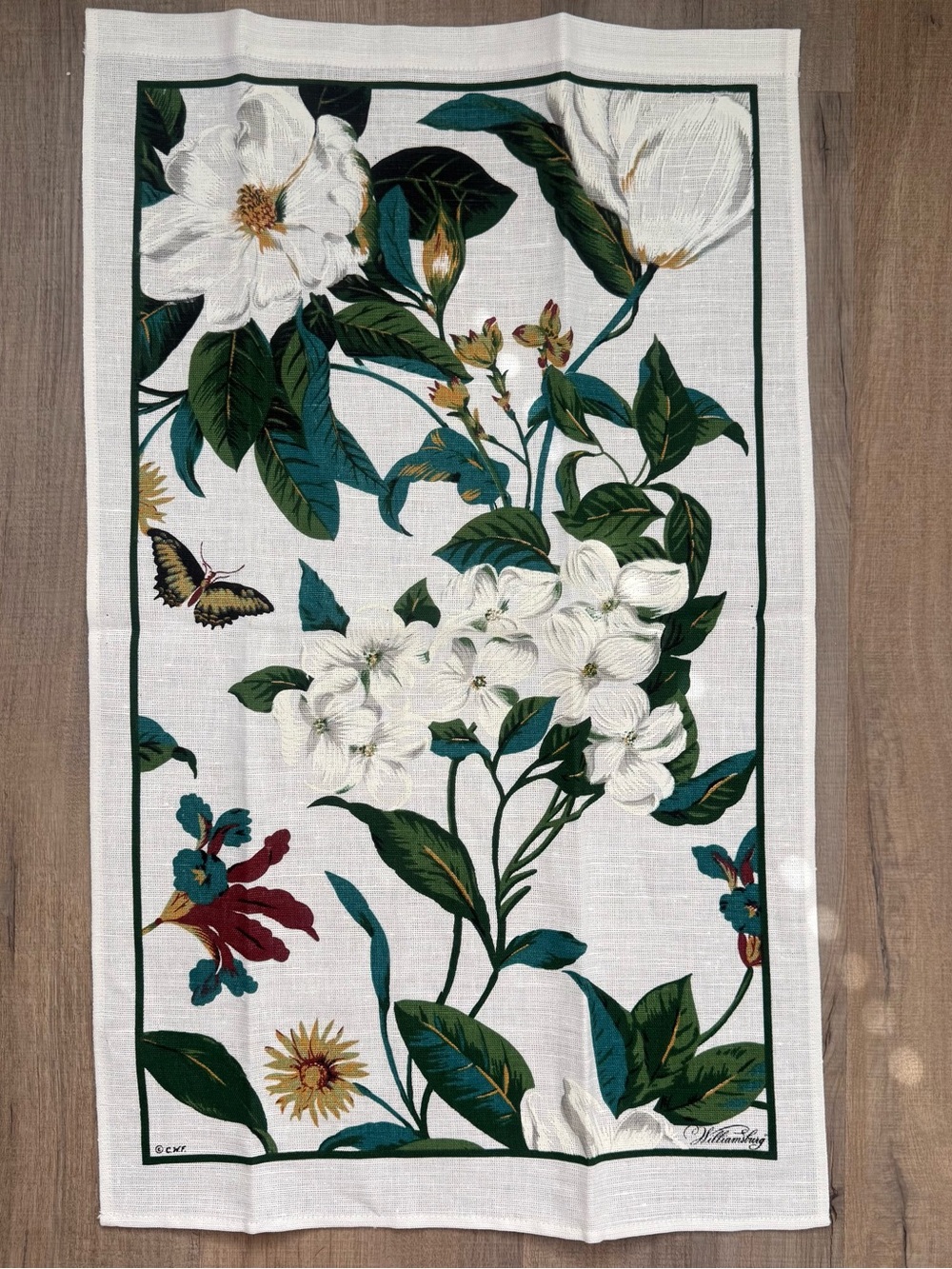 Colonial Williamsburg Floral Magnolia White & Green Botanical Tea Kitchen Towel